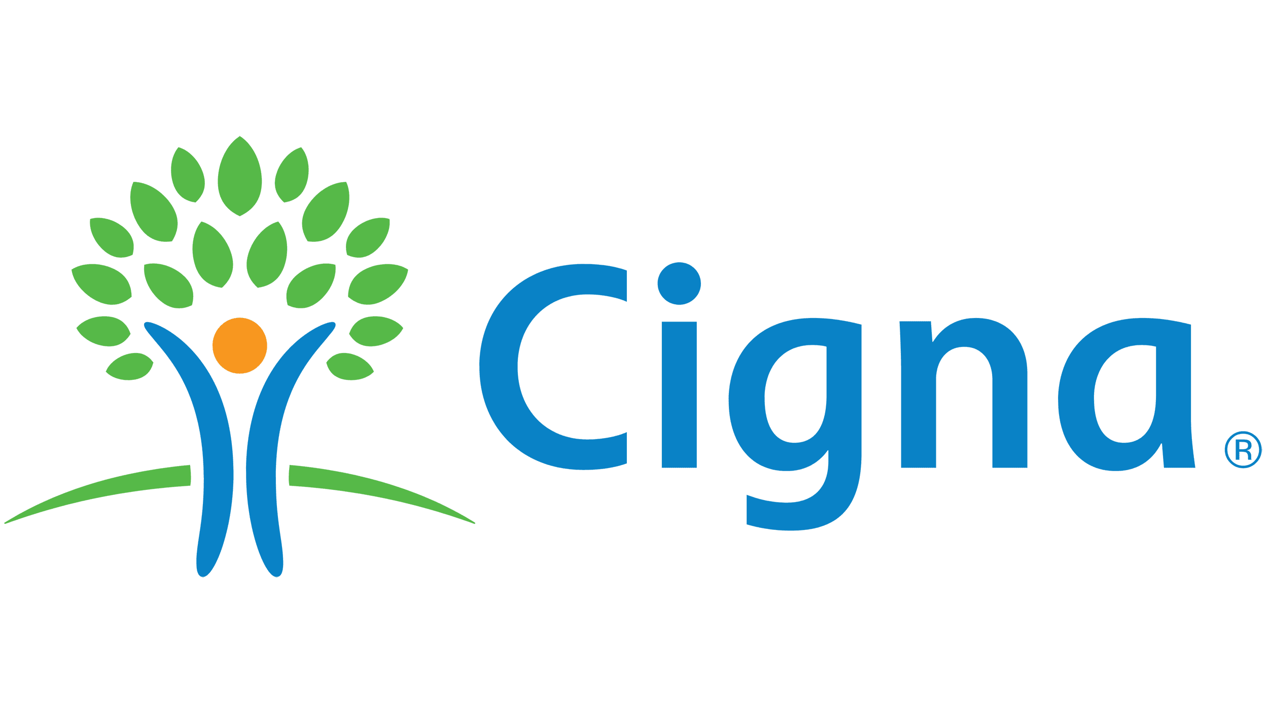 A green background with the word cigna in blue.